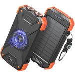 BLAVOR Upgrade Solar Charger Power Bank, Qi Wireless Charger 10,000mAh External Battery Pack Type C Input Output Dual Super Bright Flashlight, Compass Carabiner, Solar Panel Charging (Orange)