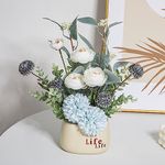 NAWEIDA Artificial Flowers in Vase,Faux Flowers in Vase for Home Decor,Fake Flowers Arrangement with Vase for Coffee Table Decor,Kitchen, Dining Table Centerpiece Decorations(Light Blue)