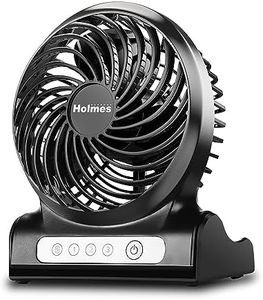 HOLMES 4" Personal Fan, Rechargeable Battery, 3 Speed Settings, Lightweight, Compact and Portable, Adjutstable Head, Home and Office, USB Cable, Black Finish