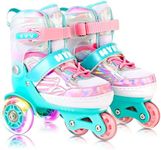 HYKID Toddler Roller Skates 4 Adjustable Sizes Fun Illuminating Safety Three-Point Type Breathable Upper Beginner Roller Skates for Girls Kids Butterfly Small 11-1