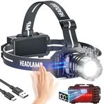 LED Rechargeable Headlamp, 150000LM Head Lamp Super Bright with 9 Modes & IPX6 Waterproof Zoomable Head Lights for Forehead, 90° Adjustable Headlamps for Camping Hiking Hunting Fishing Car Repair