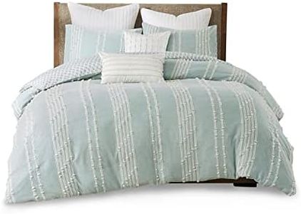INK+IVY 100% Cotton Comforter Set Trendy Stripe Textured Design, Modern Down Alternative, All Season Cozy Bedding with Matching Shams, King/Cal King, Aqua Reversable Stripes