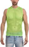 Gary Majdell Sport Men's See Through Spandex Fish Net Fitted Muscle Tank Top for Club, Beach, or Gym Wear (Neon Lime, Small)