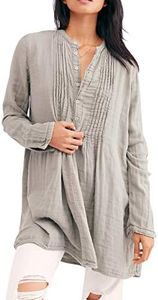 R.Vivimos Women's Tunic Dress Fall Linen Button Down Long Sleeves Casual Mini Shirt Dress (Medium, Grey)