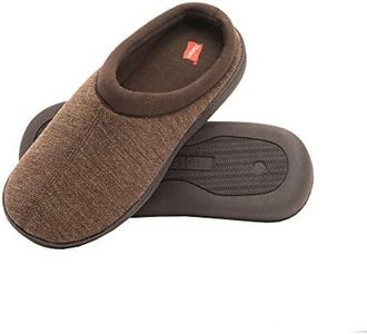 Hanes Mens Memory Foam Indoor Outdoor Microsuede Clog Slipper Shoe with Fresh Iq, Brown, Large