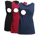 Bearsland Women's Sleeveless Maternity Nursing Tank Tops Breastfeeding Shirts,Black+red+Blue,XXL