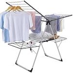 APEXCHASER Clothes Drying Rack, Foldable 2-Level Laundry Racks for Drying Clothes Rack, with Height-Adjustable Wings, Indoor/Outdoor Portable Dryer for Clothing and Towels