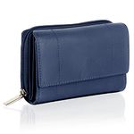 Woodland Leathers Purses for Women, Real Leather RFID Protection Small Purse Wallet with Card and Zip Coin Pockets (Navy)