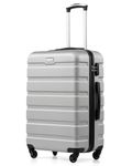 COOLIFE 28 Inch Large Suitcase for Checked Luggage, Business Trip, ABS+PC, Lightweight Hard Shell Luggage with 360°Rubber Spinner Wheels, YKK Zipper, Telescopic Handle, TSA Lock, Bright Silver
