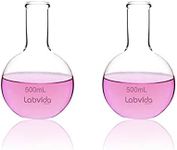 Labvida 2pcs of Glass Boiling Flasks of Flat Bottom, Vol.500ml, Borosilicate 3.3 Glass, LVD002