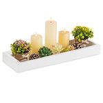 Hanobe Rectangular Long Narrow Tray: White Decorative Rectangular Candle Holder Centerpiece Tray Decor Serving Tray No Handle for Dining Table Coffee Bar Living Room Home Decor…