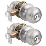 Probrico Satin Nickel Door Knobs with Key, Exterior Door Knobs, Knob Style Entry Door Lock(Keyed Alike), 2 Pack