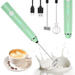 PHILORN Milk Frother Electric, Double Whisk Handheld Milk Frother, 3 Speed USB Rechargeable Milk Frother Stick, Manual Milk Frother for Coffee/Latte/Cappuccino/Egg Whipping (Upgrate) (Green)