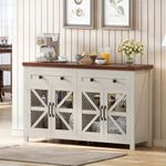 DWVO Farmhouse Buffet Cabinet with Storage, Sideboard Storage Cabinet with 4 Doors & 2 Drawers, Bar Cabinet for Kitchen, Dining Room, Hallway, White