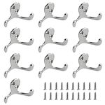 WMYCONGCONG 10Pcs Heavy Duty Double Prong Coat Hooks Wall Mounted with 20 Screws Robe Hooks Coat Hanger Rustic Utility Hooks Hardware Vintage for Cloth, Scarf, Bag, Towel, Key, Hat, Cap (Silver)