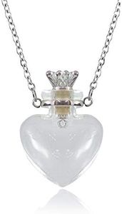 1PC Clear Heart Vial Perfume Bottle Necklaces Stainless Steel Chain Make a Wish blood vial necklace Women Jewelry, Glass, artificial zircon