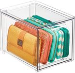 mDesign Plastic Closet Organizer Bin w/Pull Out Drawer - Slim Stackable Storage for Closet - Organization for Accessories, Bags, Totes, Small Linens, and More - Lumiere Collection - Clear