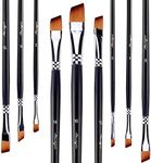 Amagic 9Pcs Angled Flat Tipped Art Paintbrush Set with Storage Container - Anti-Shedding Synthetic Nylon with Long Handle - Paint Brush for Watercolor, Acrylics, Ink, Gouache, Oil, Tempera