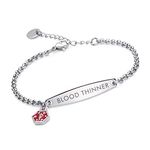 linnalove-Pre-engraved Simple Rolo chain Medical alert id bracelet for Women(Steel-BLOOD THINNER)