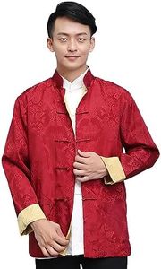 DLSNZ Men's Traditional Chinese Kung Fu Clothing Hanfu & Tang Suit Jacket Wing Chun Uniform Martial Arts Coats (US, Alpha, X-Large, Regular, Regular, Wine Red+Gold)