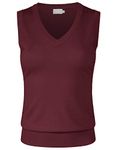 JSCEND Women's Solid Basic V-Neck Sleeveless Soft Stretch Pullover Sweater Vest Top Burgundy L