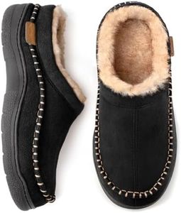 Zigzagger Men's Slip On Moccasin Slippers, Indoor/Outdoor Warm Fuzzy Comfy House Shoes, Fluffy Wide Loafer Slippers,Black, 7-8 D(M) US