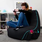 Comfy XXXL Gaming Bean Bag with Beans Filled - Gaming Bean Bag with Attached Side Pockets - Official : Gamers Delight - Action Packed Seat (Matching Color : Solids, Black - Blue Piping)