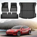 AUTOSAVER88 Tesla Model 3 Floor Mats 2023-2020, All Weather TPE Model 3 Floor Liners Front Rear Cargo Liner, Anti-Slip Waterproof Interior Accessories