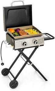 MFSTUDIO Small Portable Propane Griddle, 2 In 1 Gas BBQ Travel Grill with Foldable Stand, Compact and Light Countertop Grills with 2 Burners and Side Table, for Outdoor Cooking, Camping and Roadtrip