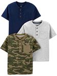 Simple Joys by Carter's Boys' Henley Shirt, Navy/Heather Grey/Camo, 4T