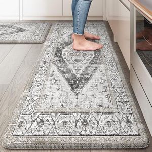 KIMODE Anti Fatigue Kitchen Mats, Boho Vintage Kitchen Rugs Sets of 2, Non Slip Waterproof Kitchen Floor Mats, Ergonomic Cushioned Standing Mats for Sink, Laundry, Desk Grey 20"x47"+20"x32"