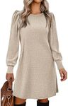 Zeagoo Tunic Dresses for Women 2024 Knit Sweater Dress Puff Long Sleeve Fall Dress Soft Warm Dress Casual, Khaki M