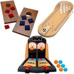 Liliful 3 Sets Desktop Arcade Basketball Table Top Game Mini Bowling Game Portable Mini Desktop Cornhole Set of 2 Coated Wood Boards with 4 Red 4 Blue Bags for Room Office Desk Game