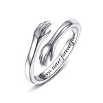 925 Sterling Silver Hug Rings for Women, I Love You Forever Love You Mother Gift Sister Gifts Engraved Words Hugging Hands Open Ring Friendship Jewelry Gift (Always sister forever friend)