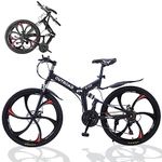 Omelaza 26 ich Folding Mountain Bike, 21 Speed High Carbon Steel Mountain Bike for Adults with 27 Inches Durable Tires, Front Suspension Folding Bicycle for Women and Man