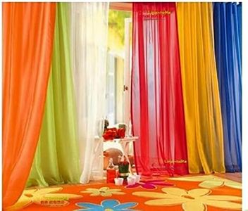 WPM 6 Piece Rainbow Sheer Window Panel Colorful Backdrop Bright Curtains Set for Playroom, Nurseries, Bedroom Lime, Orange, Red, White, Bright Yellow, Navy Drapes Kids (84" Long)