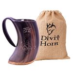 Divit Genuine Viking Drinking Horn Mug | Authentic Medieval Beer Horn Tankard | 24oz (700 ml) capacity horn Cup/Stein. (Mjolnir, Polished)