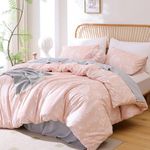 JANZAA Duvet Cover Queen Pink 3 Pieces Floral Duvet Cover with White Botanical Printed on Blush Bed Cover Soft Bedding with Zipper Closure 4 Ties (2 Pillow Cases)