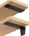 SMATTO Floating Shelf Bracket, Heavy Duty Industrial Shelf Bracket, Black Metal L Brackets for Shelves, Wall Hanging Bracket with Removable Hooks