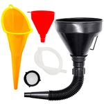 Funnel for Petrol, LONTOM 3 Pcs Right Angle Flexible Plastic Funnel Set, Universal Car Gasoline Fuel Funnel with Filter Detachable Spout and Long Mouth Funnels for Auto Oil Gasoline Petrol Diesel