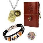 YouU 23 pcs Anime One Piece Cosplay Jewelry Leather Writing Journal Refillable Notebook Luffy Necklace PU Leather Bangle Skeleton Pendant Bracelet Wristband Anime Stickers