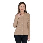 LADY WILLINGTON Women Woolen V-Neck Self Design Cardigan Heavy Daffodil Fabric Cardigan Winter Wear Pure Wool Cardigan for Women Free Size Long Cotty Fully Warm Cardigans Free Sizes (Skin, XS)