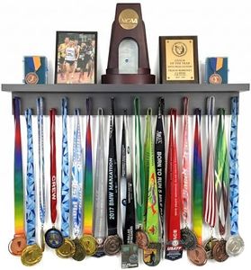 MedalAwardsRack Premier Medal Hanger Display Rack and Trophy Shelf for Gymnastics, Soccer, Basketball, Football, and More – 2, ft - Black