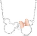 Disney Mickey and Minnie Mouse Jewelry for Women, Two Tone Interlocking Mickey and Minnie Pendant Necklace; Silver Plated, 18"