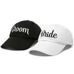 DALIX Bride Groom Dad Hats Baseball Caps Newlywed Wedding Party Gift, White-black, One size