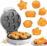 Sea Creature Mini Waffle Maker- Summer Fun, Make 7 Different Ocean Animal Shapes in Minutes- Cool for Kids & Adults w Novelty Aquatic Pancakes- Electric Non-Stick Waffler Iron, Quick & Easy Breakfast