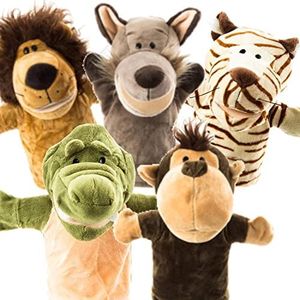 Animal Hand Puppets 5-Piece Set - Premium Quality with Movable Open Mouths, 9.5" Soft Plush Hand Puppets For Kids- Perfect For Storytelling, Teaching, Preschool - by Better Line (Safari Animals)