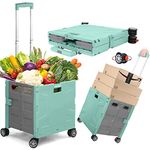 Tools Foldable Shopping Trolley Box With Secure Lid, Heavy Duty Extra Large Folding Supermarket Grocery Shopping Boot Cart Box Trolley 50Kg Noiseless Rotate Wheel, Portable Trolley Storage Box- Green