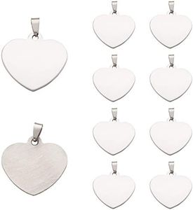 PandaHall - 10 colgantes de acero inoxidable con forma de corazón en blanco, 33 x 34,5 x 1 mm, para hacer joyas