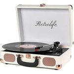 Vinyl Record Player 3-Speed Bluetooth Suitcase Portable Belt-Driven Record Player with Built-in Speakers RCA Line Out AUX in Headphone Jack Vintage Turntable White